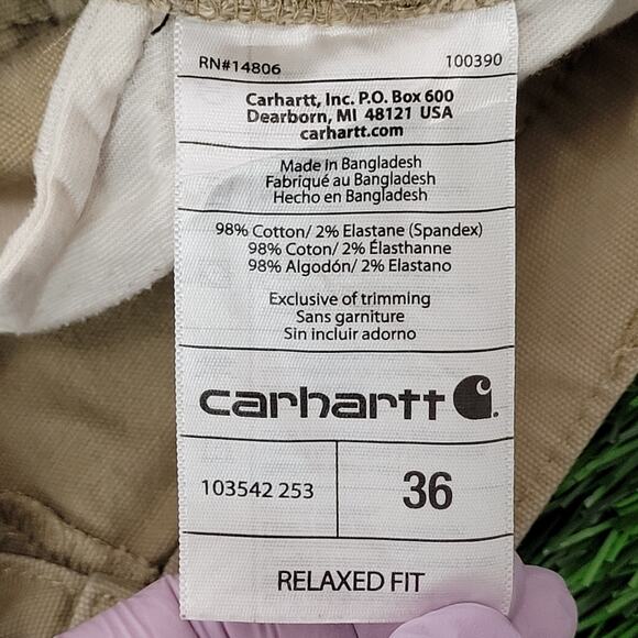 CARHARTT Canvas Cargo Shorts 36x10 Brown Baggy Workwear Relaxed Fit - Picture 13 of 13